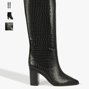 SCHUTZ Maryana Block Black Croc-Embossed Heeled Boots